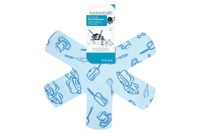 Set de 3 protections KitchenCraft pour poêles antiadhérentes en polyester bleu