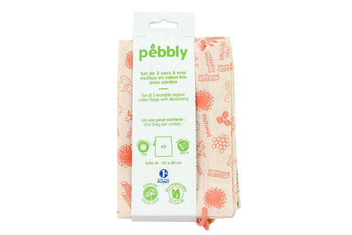 Set de 3 sacs à vrac Pebbly en coton biologique - 20x25cm