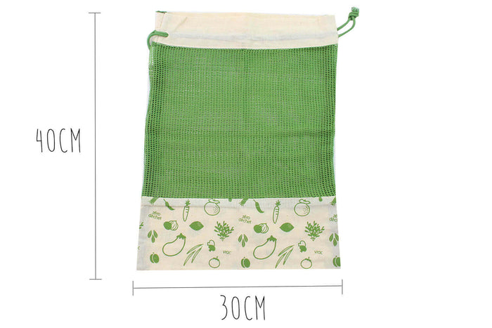 Set de 3 sacs zéro déchet Pebbly en coton biologique pour légumes, pain, vrac