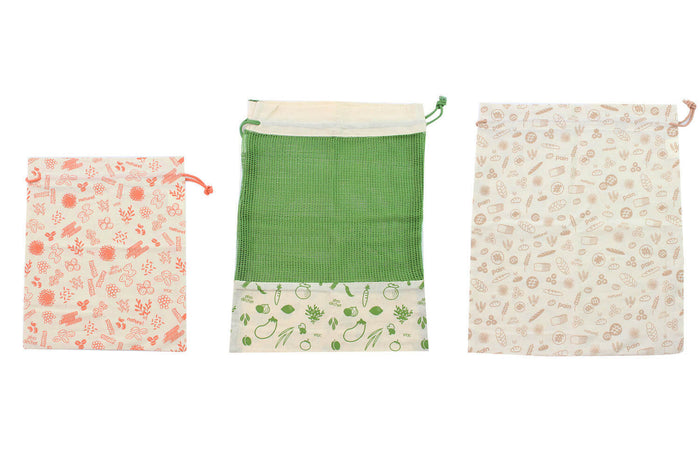 Set de 3 sacs zéro déchet Pebbly en coton biologique pour légumes, pain, vrac