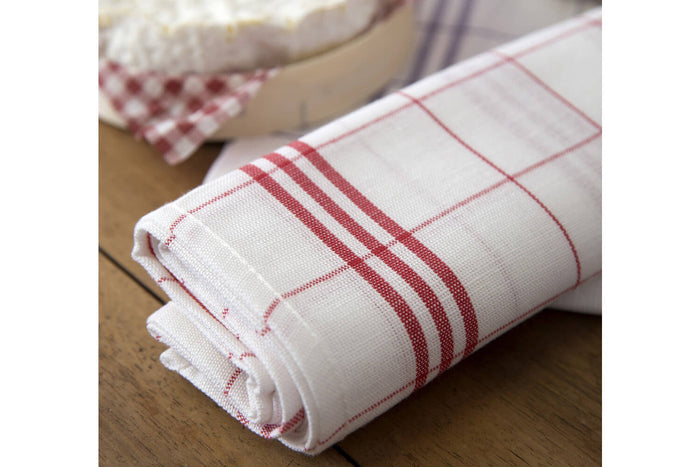 Set de 3 torchons à carreaux rouges Tissage de l'Ouest Hugo fabriqués en France