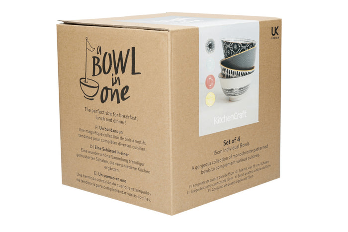 Set de 4 bols KitchenCraft en céramique Monochrome design diamètre 15cm