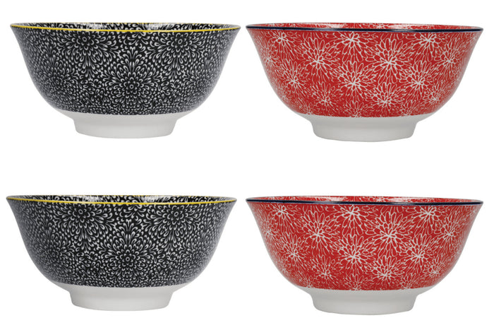 Set de 4 bols KitchenCraft en céramique Red And Black design diamètre 15cm