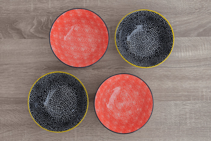 Set de 4 bols KitchenCraft en céramique Red And Black design diamètre 15cm