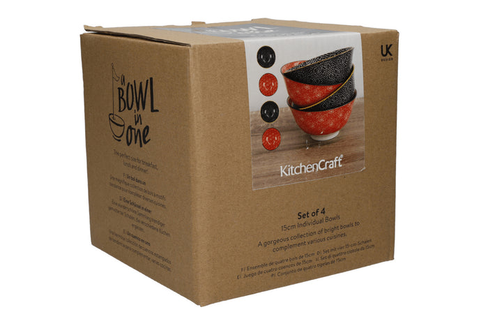 Set de 4 bols KitchenCraft en céramique Red And Black design diamètre 15cm