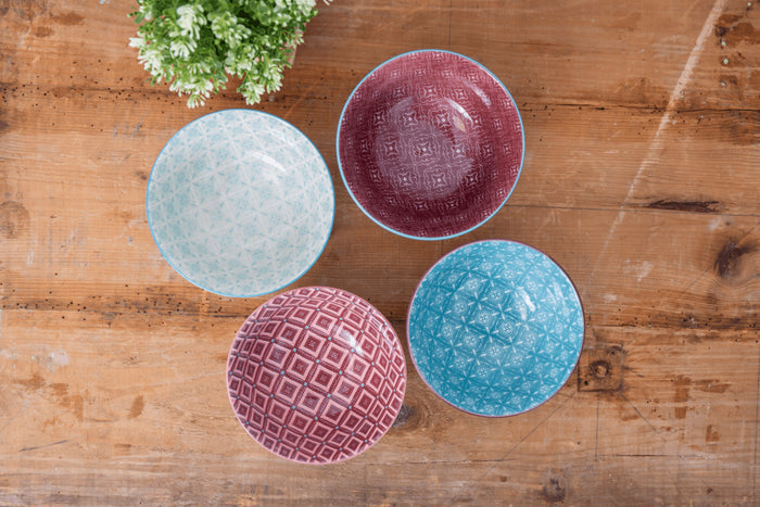 Set de 4 bols KitchenCraft en céramique Vibrance design diamètre 15cm