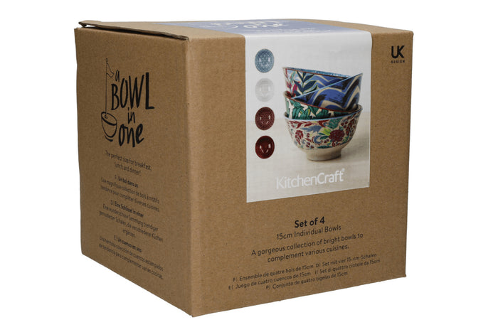 Set de 4 bols KitchenCraft en céramique Vibrance design diamètre 15cm