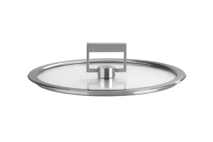 Set de 4 couvercles plats Cristel Strate Fixe 14 à 20cm en verre trempé avec bouton rabattable