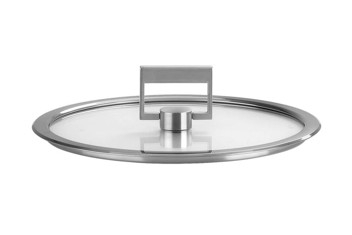 Set de 4 couvercles plats Cristel Strate Fixe 14 à 20cm en verre trempé avec bouton rabattable
