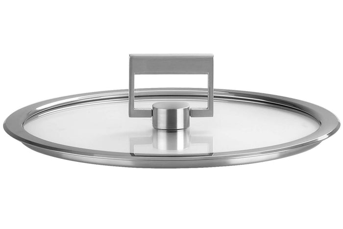 Set de 4 couvercles plats Cristel Strate Fixe 14 à 20cm en verre trempé avec bouton rabattable