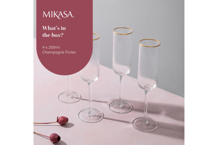 Set de 4 flûtes à champagne Mikasa Sorrento en cristal motif côtelé 200ml