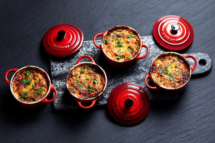 Set de 4 mini cocottes rondes en céramique Le Creuset 10cm Cerise