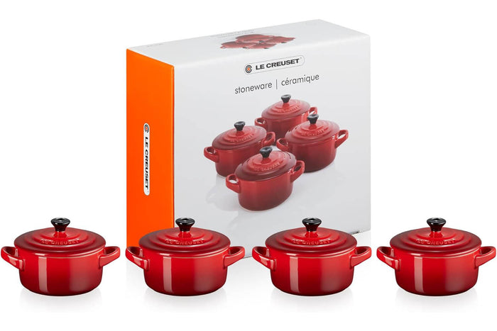 Set de 4 mini cocottes rondes en céramique Le Creuset 10cm Cerise