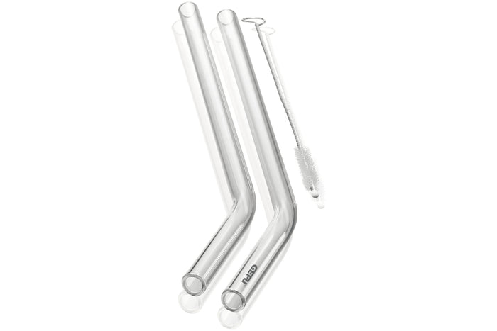 Set de 4 pailles courbées Gefu Future en verre transparent 23cm + brosse