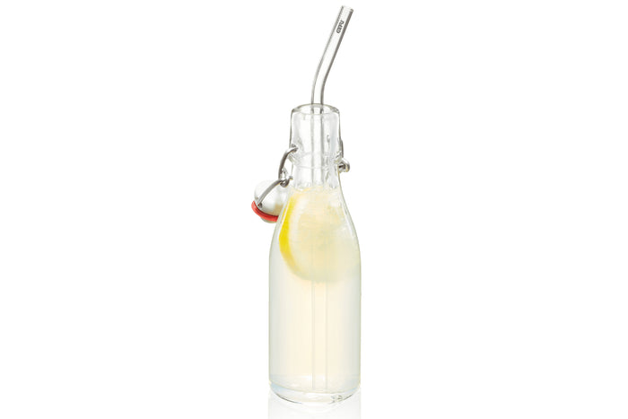 Set de 4 pailles courbées Gefu Future en verre transparent 23cm + brosse