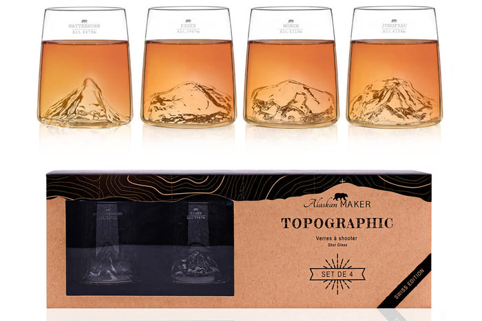 Set de 4 shooters Alaskan Maker Topographic en verre cristallin Swiss Edition