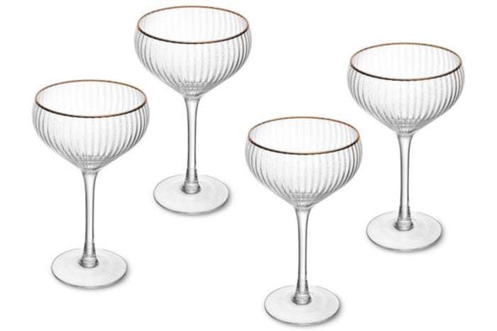 Set de 4 verres à coupe Mikasa Sorrento en cristal pur avec bord doré 350ml