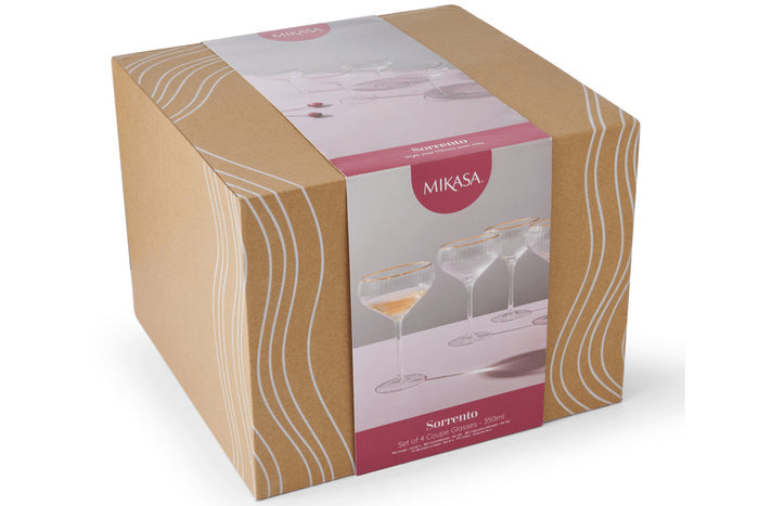 Set de 4 verres à coupe Mikasa Sorrento en cristal pur avec bord doré 350ml