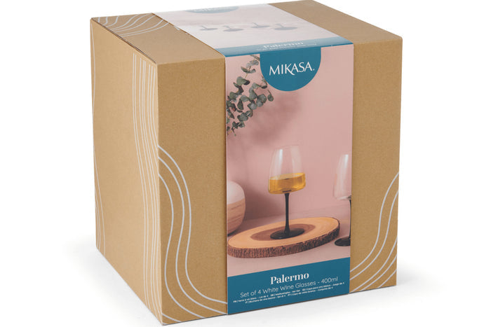 Set de 4 verres à vin blanc Mikasa Palermo en cristal transparent et noir 400ml