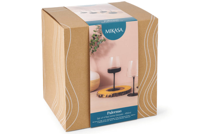 Set de 4 verres à vin rouge Mikasa Palermo en cristal transparent et noir 450ml