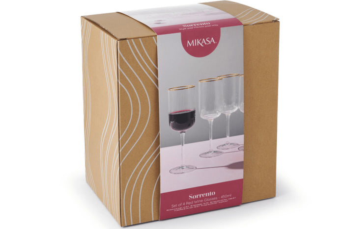 Set de 4 verres à vin rouge Mikasa Sorrento en cristal transparent motif nervuré 450ml