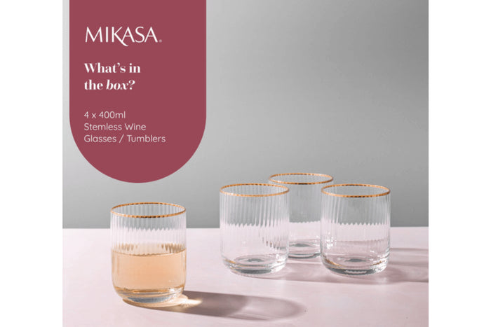 Set de 4 verres Mikasa Sorrento en cristal motif côtelé 400ml