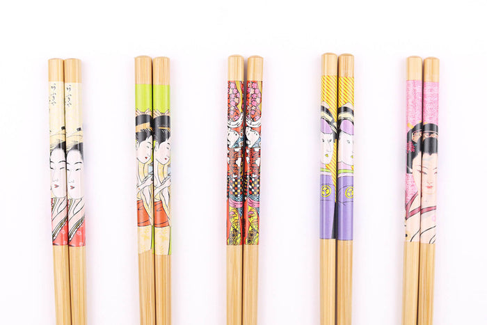 Set de 5 paires de baguettes chinoises en bambou Kutoyama - Modèle 7