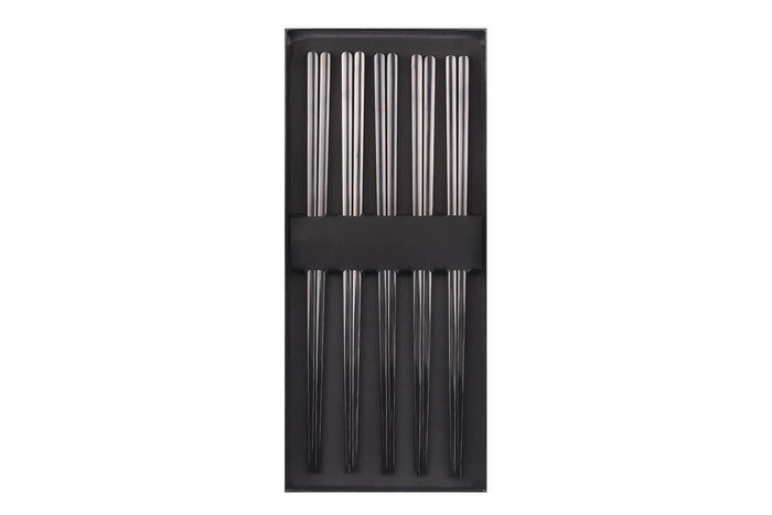 Set de 5 paires de baguettes chinoises en inox noir Kutoyama