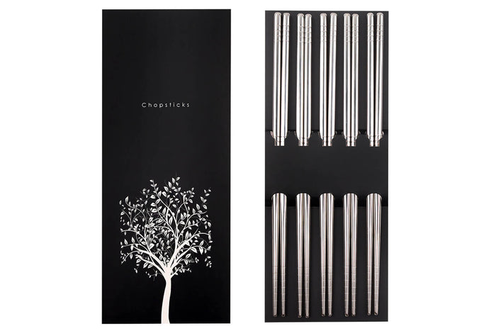 Set de 5 paires de baguettes chinoises Kutoyama en inox 24cm