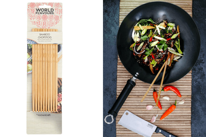 Set de 5 paires de baguettes orientales KitchenCraft World of Flavours en bambou 24cm