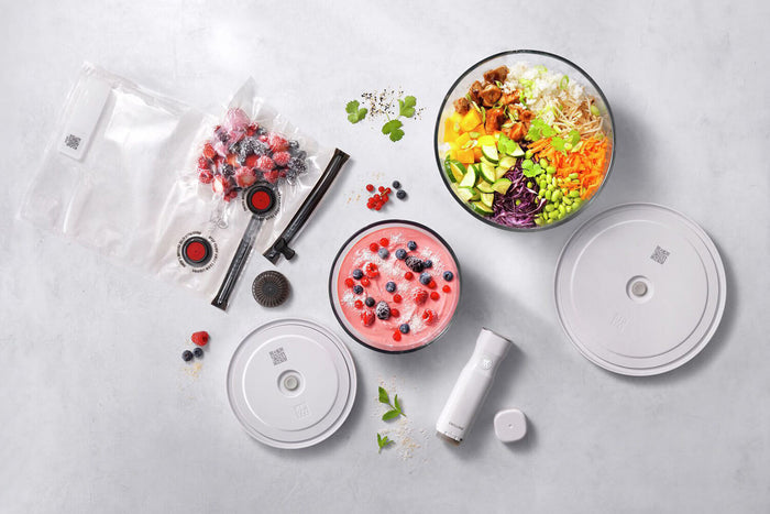 Set de démarrage Zwilling Fresh & Save 9 pièces 1 pompe à vide + 2 bols en verre M/L + 4 sacs S/M
