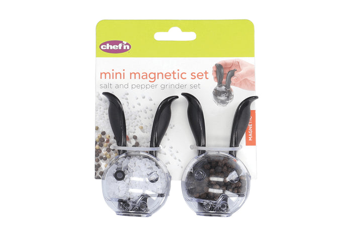 Set de moulins à poivre et à sel magnétiques Chef'n Mini Magnetic en polymère noir