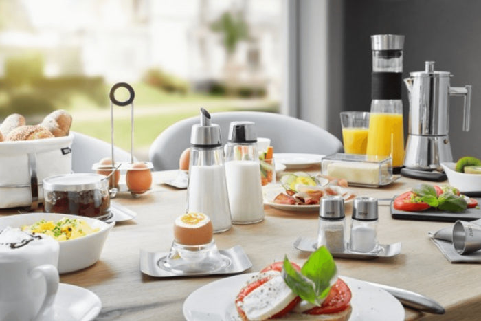 Set de salière et poivrière Gefu Brunch + support inox