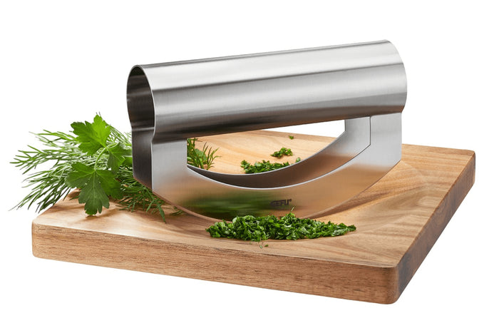 Set hachoir berceuse Gefu Viavo avec planche en bois d'acacia