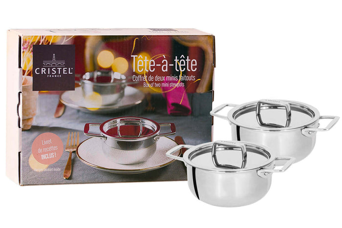 Set "Tête à tête" 2 mini faitouts 10cm Cristel Castel'Pro en acier inoxydable 18/10 3 ply