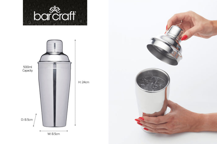 Shaker à cocktails BarCraft à double paroi en acier inox 500ml