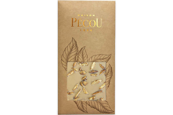 Tablette de chocolat blanc doré Pécou L'Exquise aux amandes salées - 100g