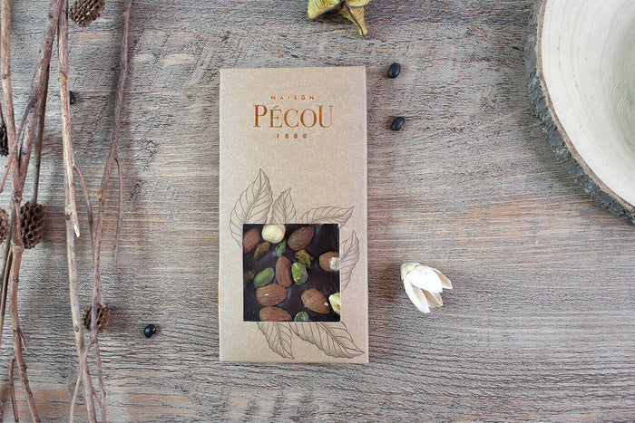 Tablette de chocolat noir Pécou La Charmeuse aux fruits secs - 100g