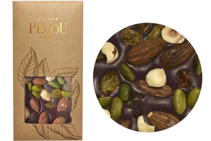 Tablette de chocolat noir Pécou La Charmeuse aux fruits secs - 100g