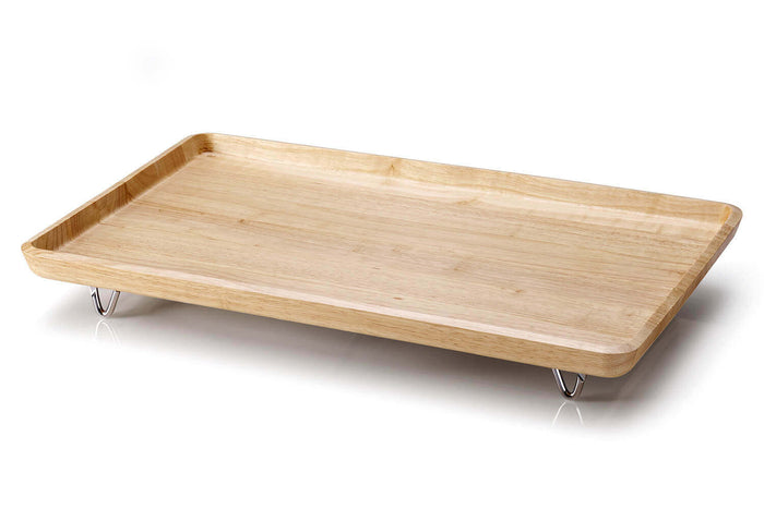 Tablette de lit sur pieds métalliques Continenta en bois d'hévéa 53x32x7cm