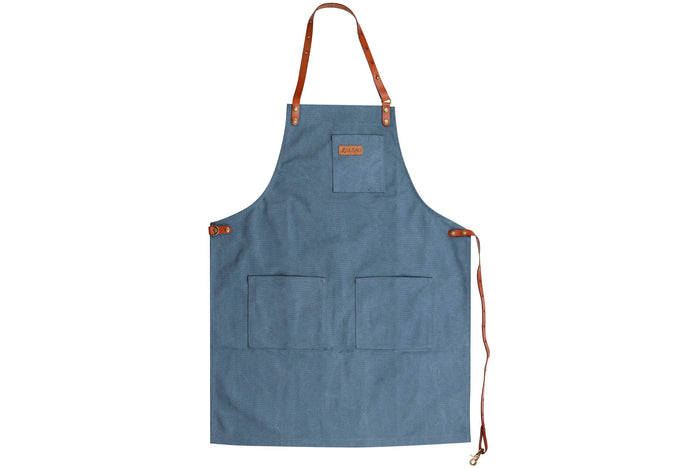 Tablier de cuisine Wusaki en toile bleue et cuir 83x67,5cm - Taille unique