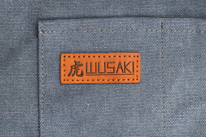 Tablier de cuisine Wusaki en toile bleue et cuir 83x67,5cm - Taille unique