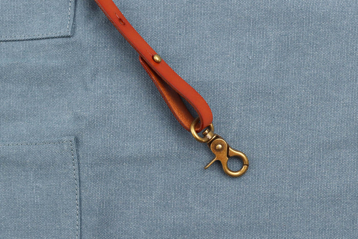 Tablier de cuisine Wusaki en toile bleue et cuir 83x67,5cm - Taille unique