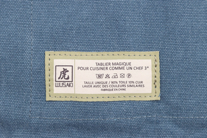 Tablier de cuisine Wusaki en toile bleue et cuir 83x67,5cm - Taille unique