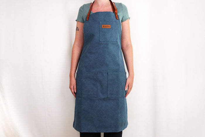 Tablier de cuisine Wusaki en toile bleue et cuir 83x67,5cm - Taille unique