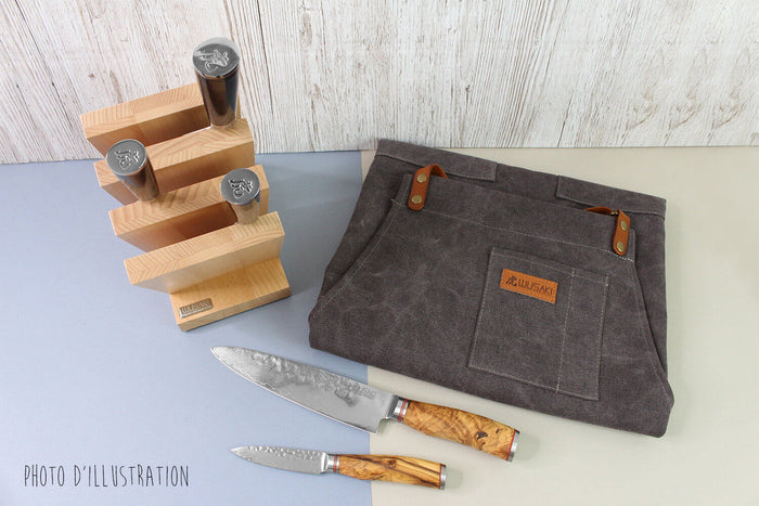 Tablier de cuisine Wusaki en toile et cuir 83x67,5cm - Taille unique