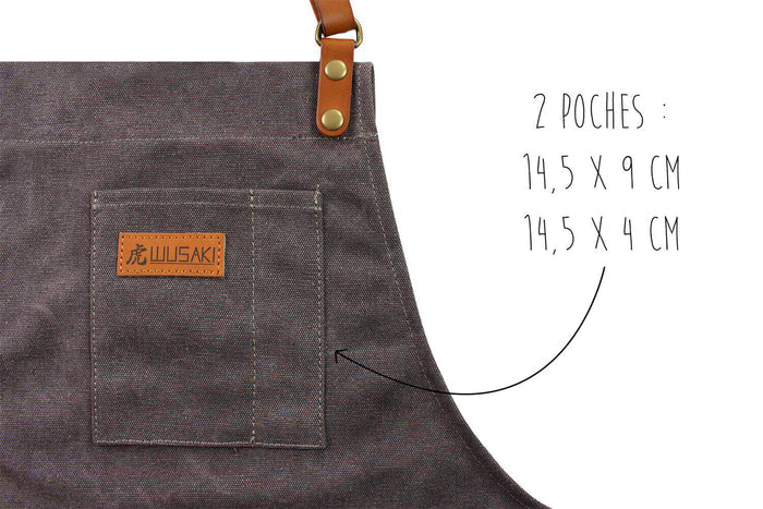 Tablier de cuisine Wusaki en toile et cuir 83x67,5cm - Taille unique