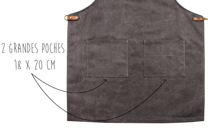 Tablier de cuisine Wusaki en toile et cuir 83x67,5cm - Taille unique
