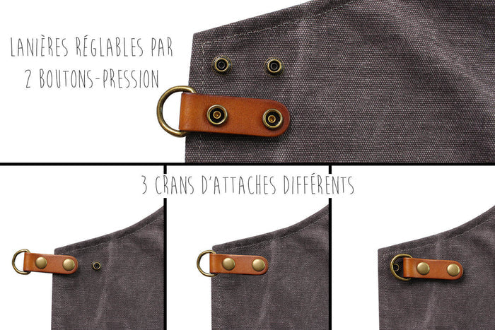 Tablier de cuisine Wusaki en toile et cuir 83x67,5cm - Taille unique