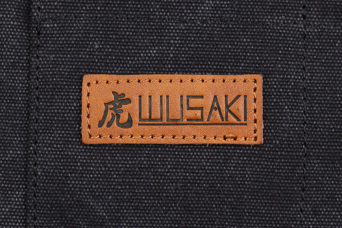 Tablier de cuisine Wusaki en toile noire charbon et cuir 83x67,5cm - Taille unique
